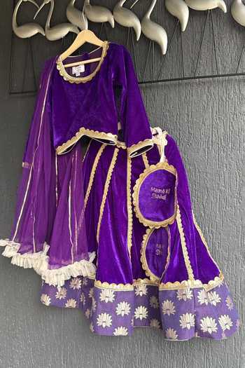 The little tales Velvet Embroidered Lehenga Set