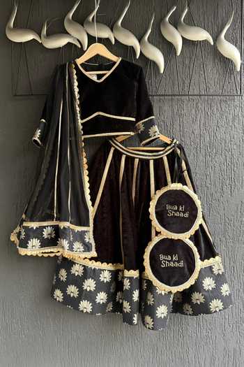 The little tales Black Velvet Lehenga Set