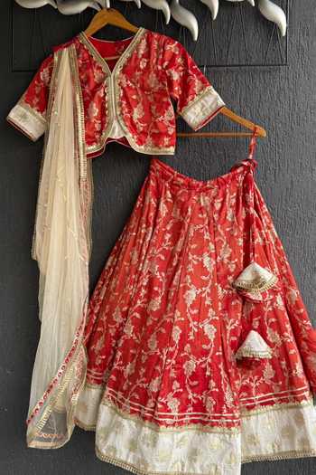 The little tales Lotus Woven Lehenga Set