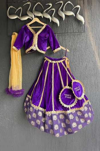 The little tales Velvet Embroidered Lehenga Set 