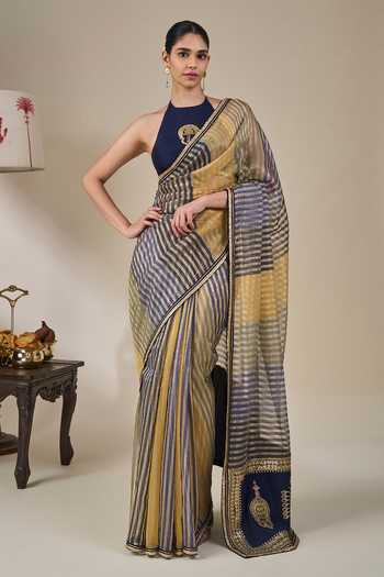 Masaba Alleppey Striped Masque Saree With Unstitched Blouse Fabric 