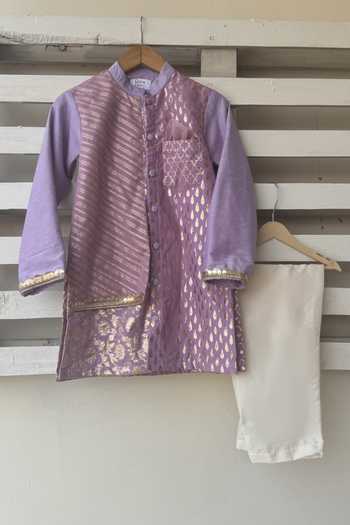 The little tales Floral Woven Jacket Kurta Set