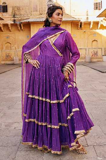 Preevin Tiered Angrakha With Dupatta 