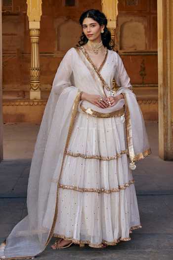 Preevin Mukaish Work Angarkha With Dupatta 