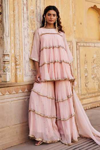 Preevin Tiered Peplum Kurta Sharara Set 