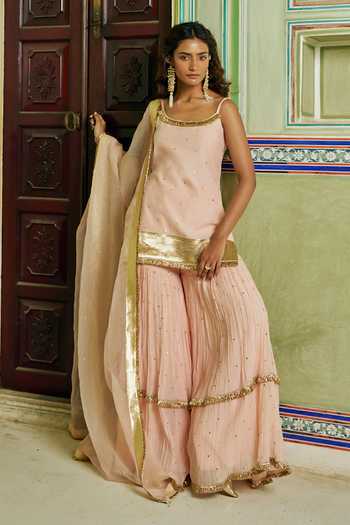 Preevin Embroidered Straight Kurta Sharara Set 
