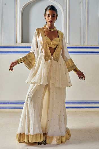 Preevin Double Layered Jacket Sharara Set 
