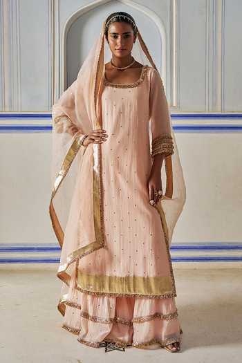 Preevin Vintage Blush Straight Kurta Sharara Set 