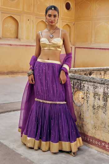 Preevin Mukaish Fish Cut Lehenga Set