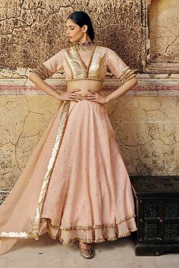 Preevin Vintage Blush Double Bordered Lehenga Set