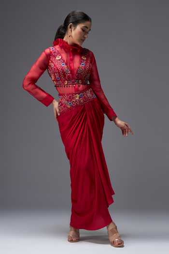 Aaroh By Dolly Ratan Mahal Embroidered Shirt Draped Skirt Set