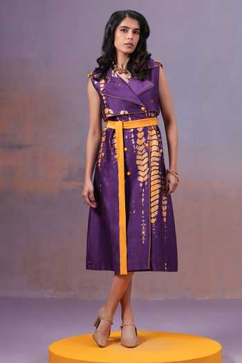 Ananya Agrawal Label Jamun Shibori Long Trench Dress With Belt 