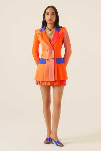 Ananya Agrawal Label Sunset Print Pleated Blazer & Skirt Set