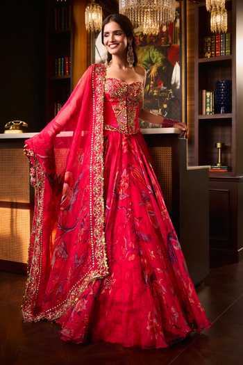 Mahima Mahajan Vartika Embroidered Corset Printed Lehenga Set 