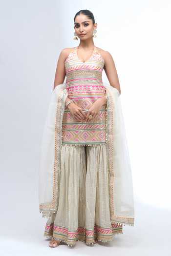 Gopi Vaid Embroidered Halter Kurta Sharara Set 