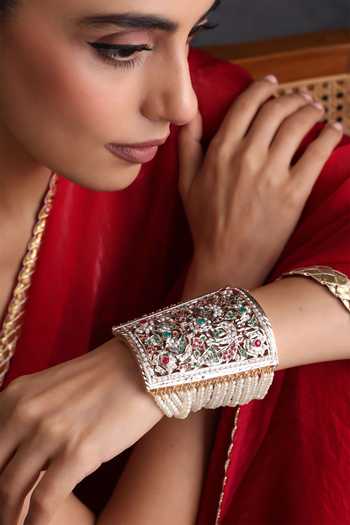Swabhimann Pearl Layered Jadau Bracelet 