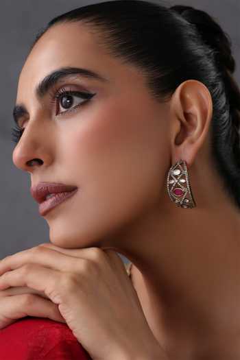 Swabhimann Ruby & Polki Embellished Hoop Earrings 