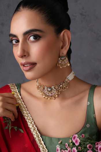 Swabhimann Carved Temple Embellished Choker Set 