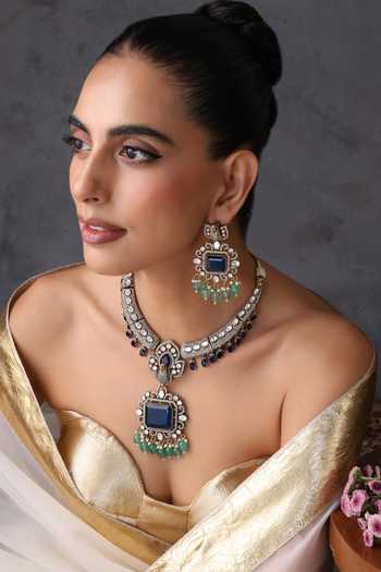 Swabhimann Sapphire & Polki Embellished Necklace Set 