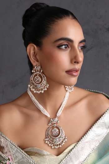 Swabhimann Crescent Jadau Pendant Necklace Set 