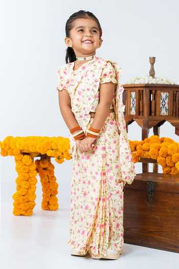 JILMIL DREAMWEAR Floral Print Pre-Draped Saree with Blouse