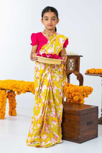 JILMIL DREAMWEAR Floral Print Pre-Draped Saree with Blouse