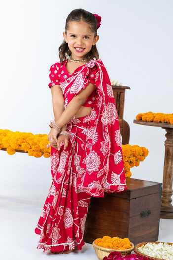 JILMIL DREAMWEAR Floral Print Pre-Draped Saree with Blouse