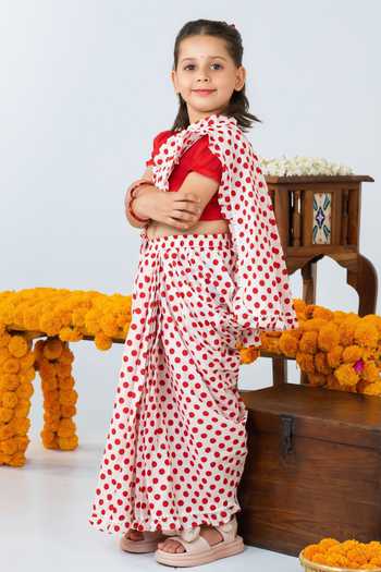 JILMIL DREAMWEAR Polka Dot Pre-Draped Saree With Blouse