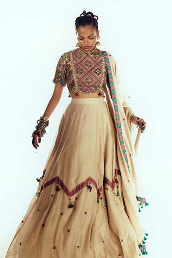 Zariya The Label Chevron Embroidered Lehenga Set 