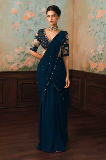 Paulmi And Harsh Kaia Embroidered Pre-Draped Saree With Blouse 