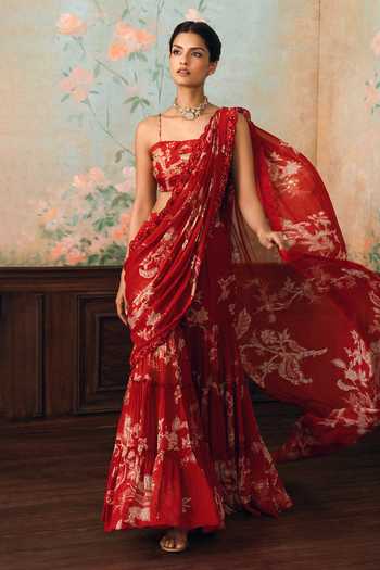 Paulmi And Harsh Zia Printed Sharara Saree With Blouse 