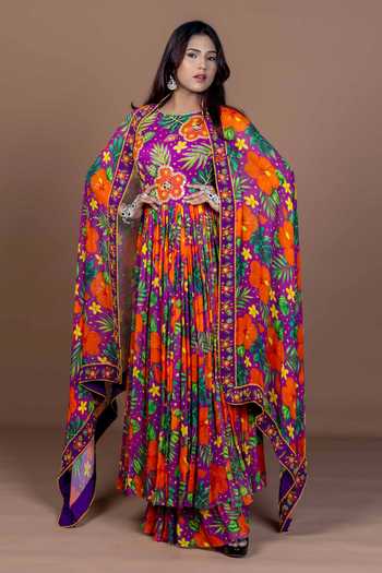 Damoiselle Tropical Print Anarkali & Sharara Set 