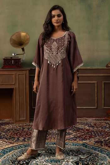 Ronak's Couture Yoke Embroidered Kaftan & Pant Set 