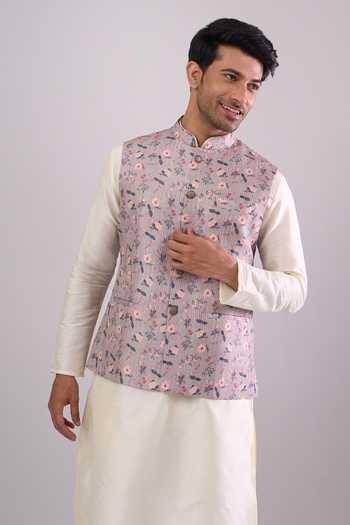 Arihant Rai Sinha Cement Grey Floral Bundi 