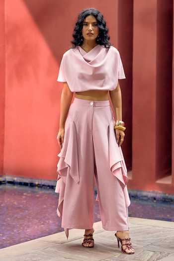 House Of Fett Berry Mersin Cowl Neck Top & Pant Co-ord Set 
