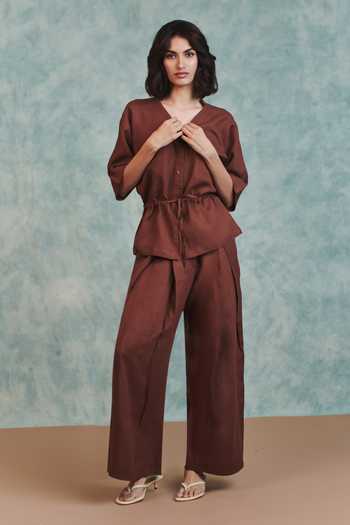 Saphed Chocolate Drawstring Shirt & Pant Set 