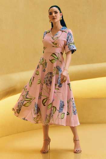 House Of Fett Floral Floss Linen Midi Dress 