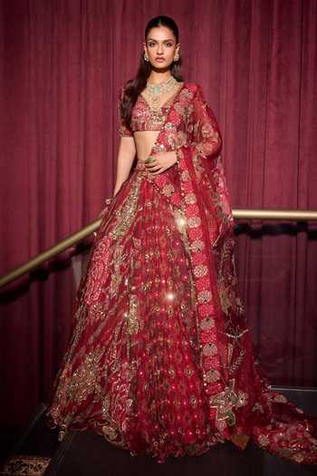 Mahima Mahajan Mirror Embroidered Red Lehenga Set