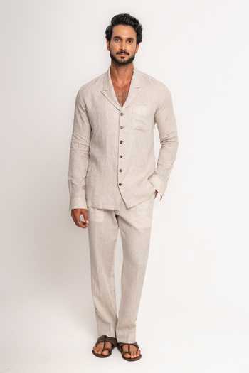 Madhav Agasti Linen Pleated Collar Shirt & Pant Co-Ord Set