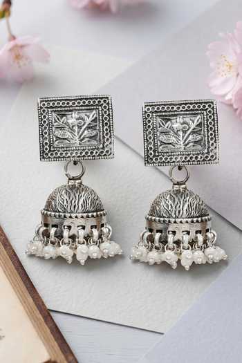 Sangeeta Boochra Artisan Floral Pearl Drop Earrings 
