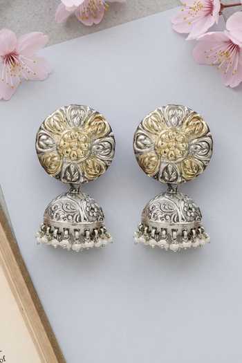 Sangeeta Boochra Dual Tone Floral Jhumka Earrings 