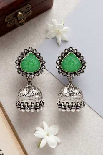 Sangeeta Boochra Stone Oxidised Jhumka Earrings 