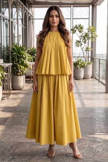 B'Infinite Pleated Cotton Top & Skirt Set