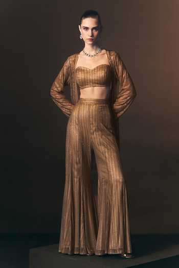 Angad Singh Solaire Soft Net Jacket & Sharara Set With Bustier 