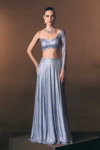 Angad Singh Halcyon Embroidered Soft Net Blouse & Skirt Set 
