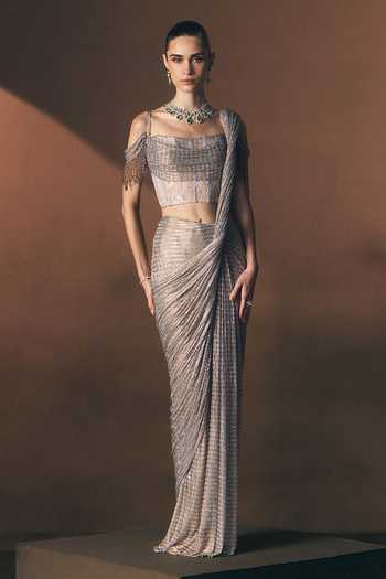 Angad Singh Mist Soft Net Saree & Blouse Set 