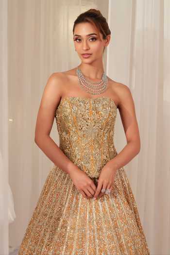 K&A By Karishma And Ashita Raw Silk Embellished Lehenga Set 