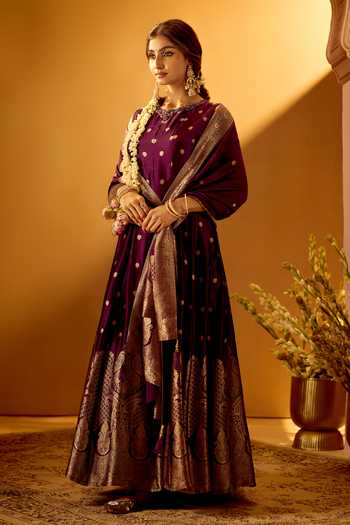 Samyukta Singhania Floral Woven Brocade Anarkali With Dupatta