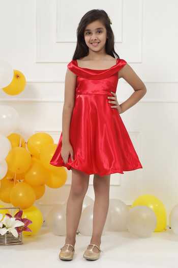 Little Bansi Off Shoulder Satin Frock Dress