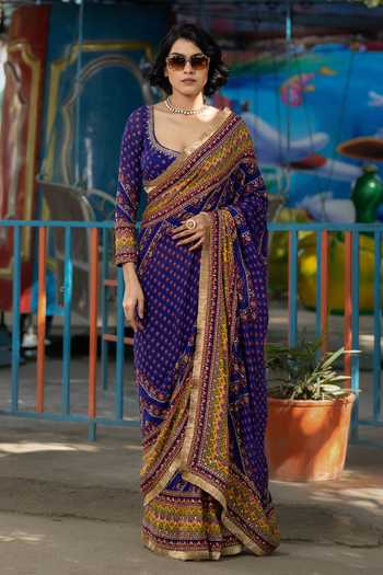 Irrau By Samir Mantri Floral Print Saree With Blouse 